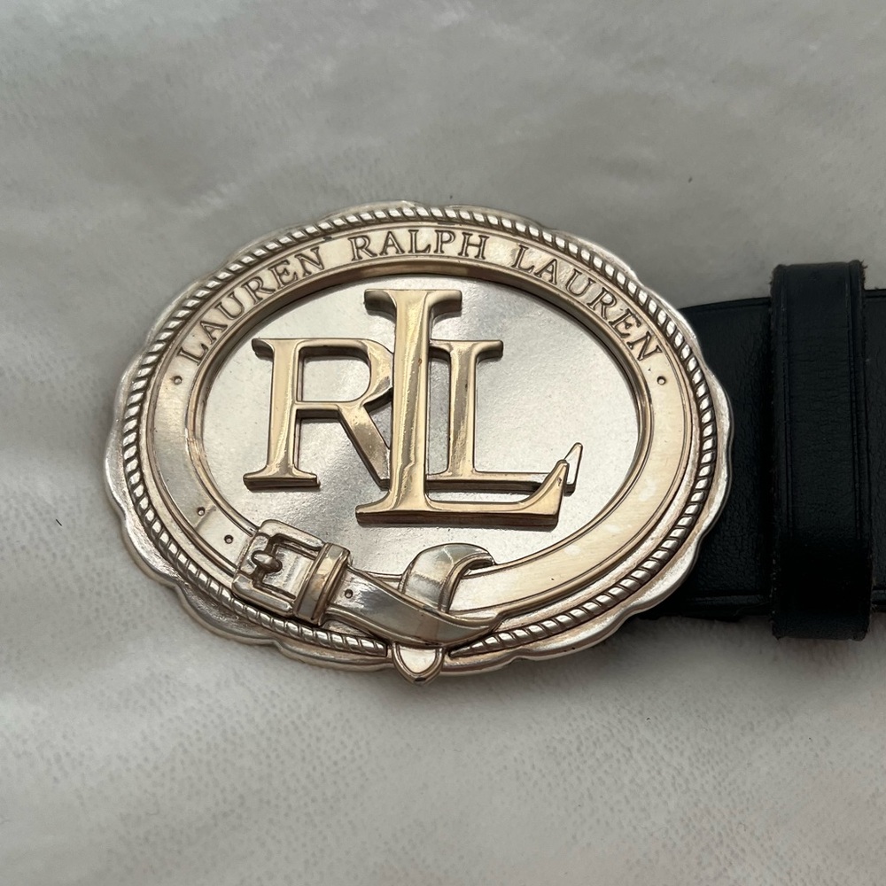 Lauren Ralph Lauren | Black genuine leather big buckle belt.